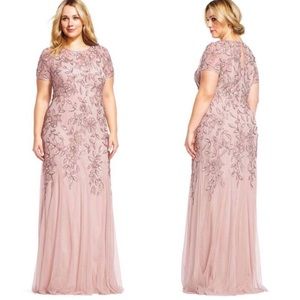 Adrianna Papell Rose Gold Pink Godet Sequin Gown